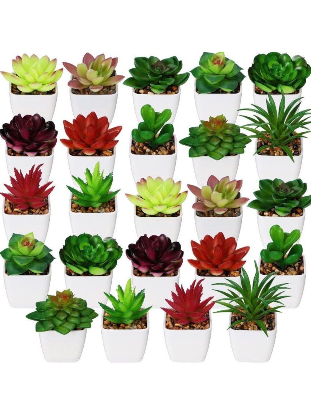 24 Pcs Mini Fake Succulent Plants in Pots - Realistic Decor for Home & Office